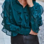 Forest Green Ruffle Detail Shirt