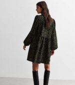 Green Animal Print Crinkle Jersey Smock Dress - Image 3