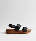 Black Leather-Look 2 Part Footbed Sandals - Image 5