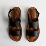 Black Leather-Look 2 Part Footbed Sandals