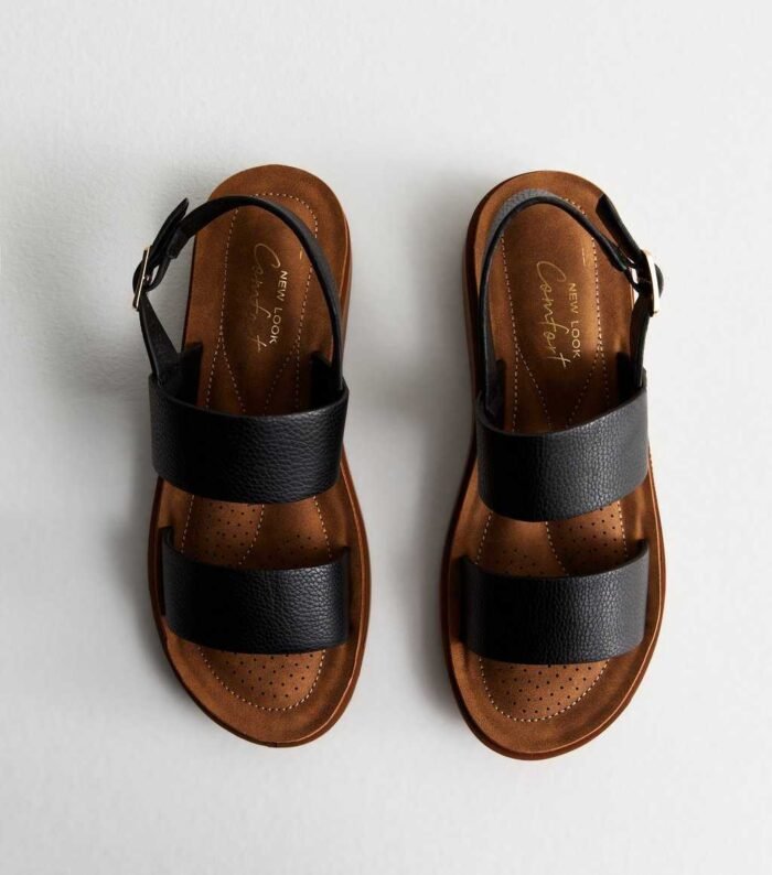 Black Leather-Look 2 Part Footbed Sandals - Image 4