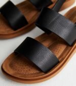 Black Leather-Look 2 Part Footbed Sandals - Image 3