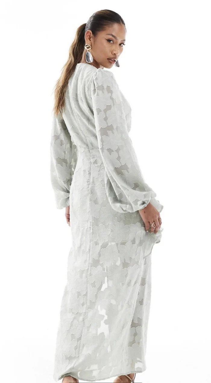 In The Style Perrie Sian Wrap Asymmetric Ruffle Maxi Dress Size 6 Sage Green - Image 2