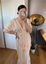 Summer maxi dress with embroidery, 100% cotton, tied at the waist, kimono sleeves - Image 3