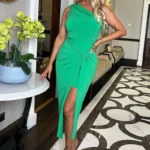 Green One Shoulder Knot Skirt Midi Dress
