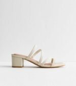 Off White Faux Leather Block Heel Mule Sandals - Image 3