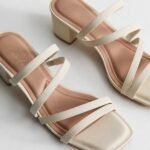 Off White Faux Leather Block Heel Mule Sandals