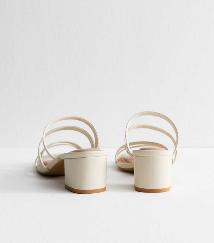 Off White Faux Leather Block Heel Mule Sandals - Image 2