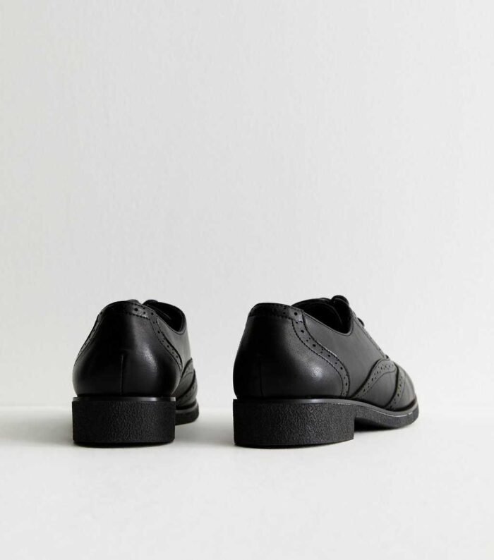 Black Leather-Look Lace Up Brogues - Image 3