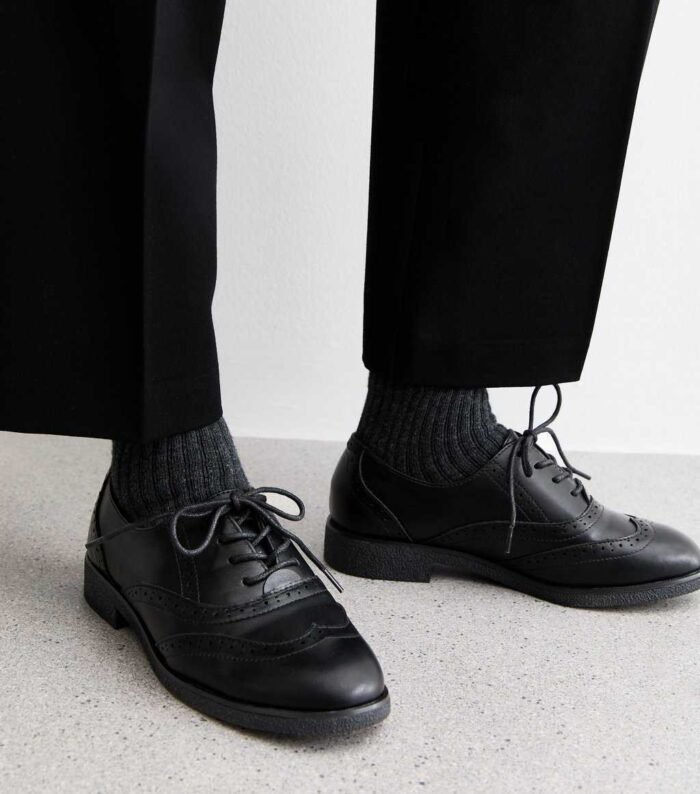 Black Leather-Look Lace Up Brogues - Image 2