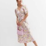 White Jacquard Floral Satin Tie Back Midi Dress
