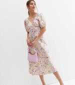 White Jacquard Floral Satin Tie Back Midi Dress