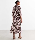 Red Abstract Print Midi Shirt Dress - Image 2