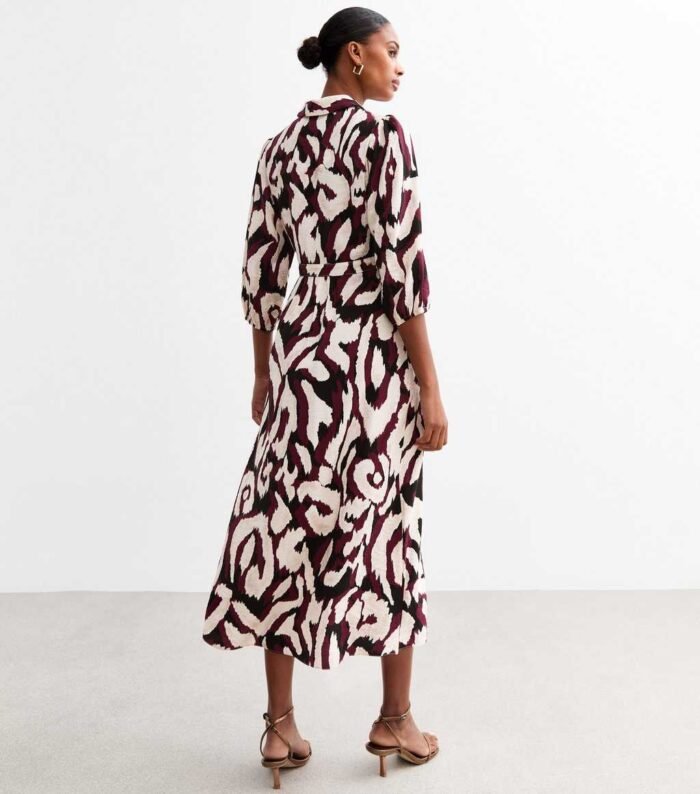 Red Abstract Print Midi Shirt Dress - Image 2