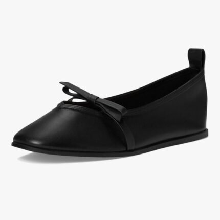 🆕 Black Leather Ballet Flats Bow Detail Loafers Slip On 11 Boho NIB