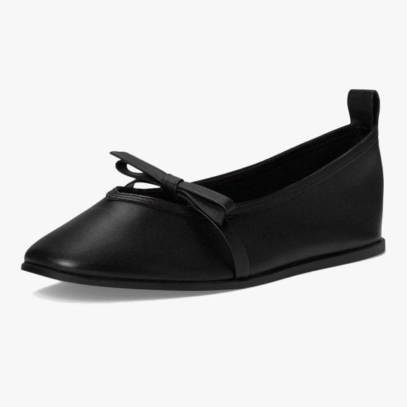 27 (2) 🆕 Black Leather Ballet Flats Bow Detail Loafers Slip On 11 Boho NIB - Image 1