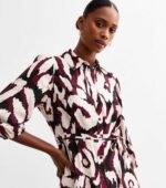 Red Abstract Print Midi Shirt Dress