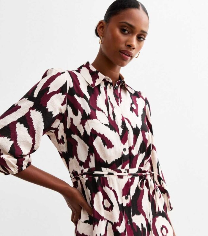 Red Abstract Print Midi Shirt Dress - Image 3