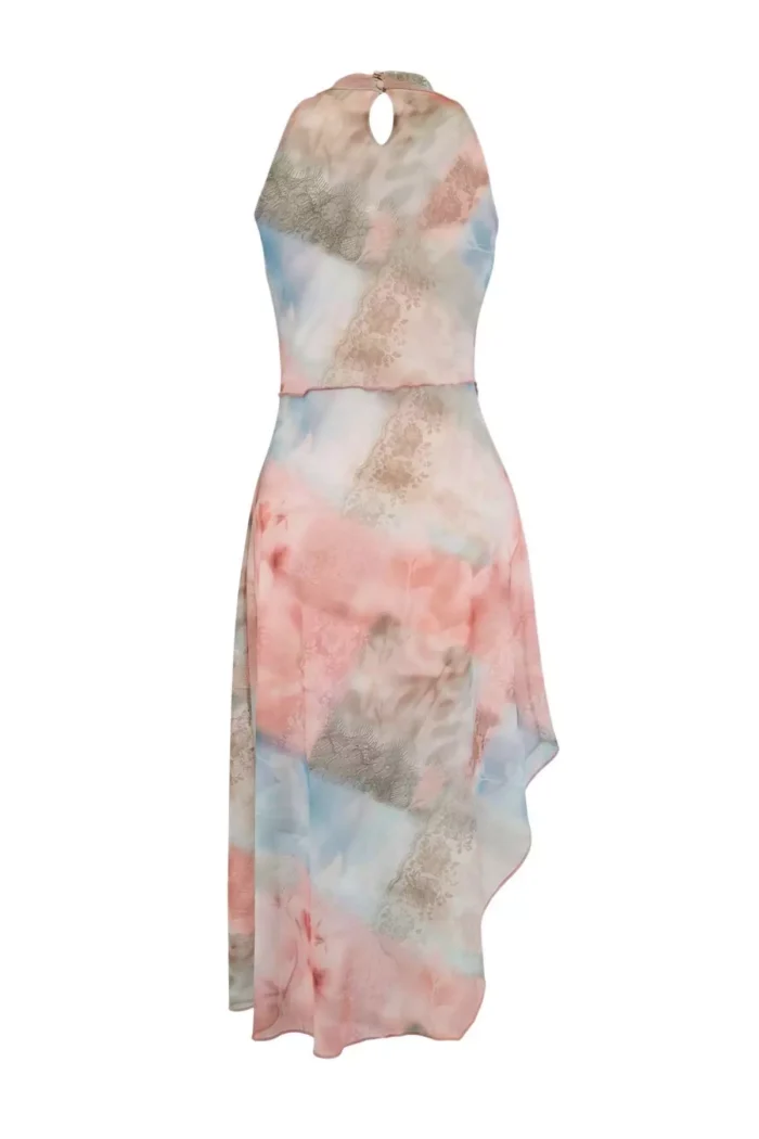Limited Edition Multi-Colored Abstract Pattern Skater Halter Neck Tulle Knitted Dress Twoss26El00408 - Image 2