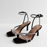 Wide Fit Black Diamanté Embellished Sandals