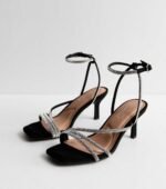 Wide Fit Black Diamanté Embellished Sandals