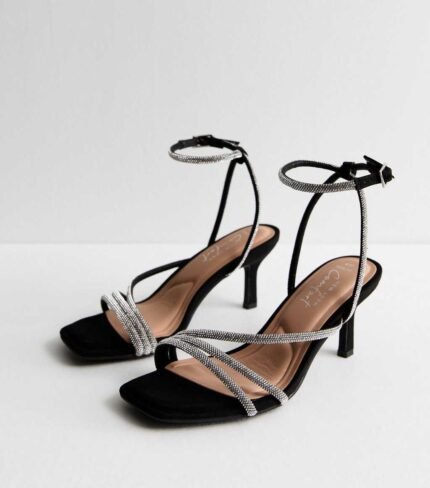 Wide Fit Black Diamanté Embellished Sandals