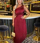One Shoulder Pleated Satin Midi Dress - Red