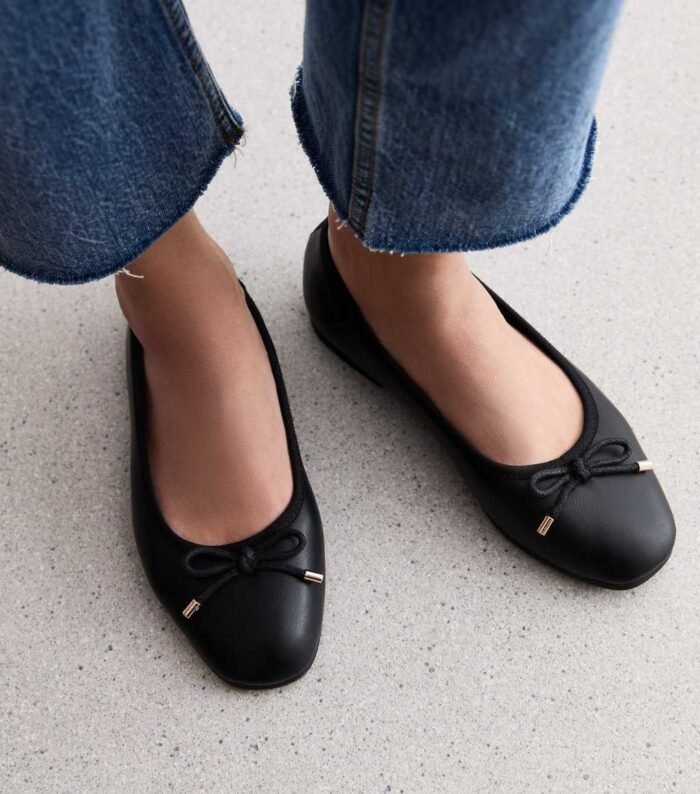 Black Leather-Look Ballerina Pumps - Image 4