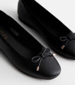 Black Leather-Look Ballerina Pumps - Image 2