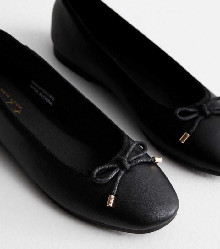 Black Leather-Look Ballerina Pumps - Image 2