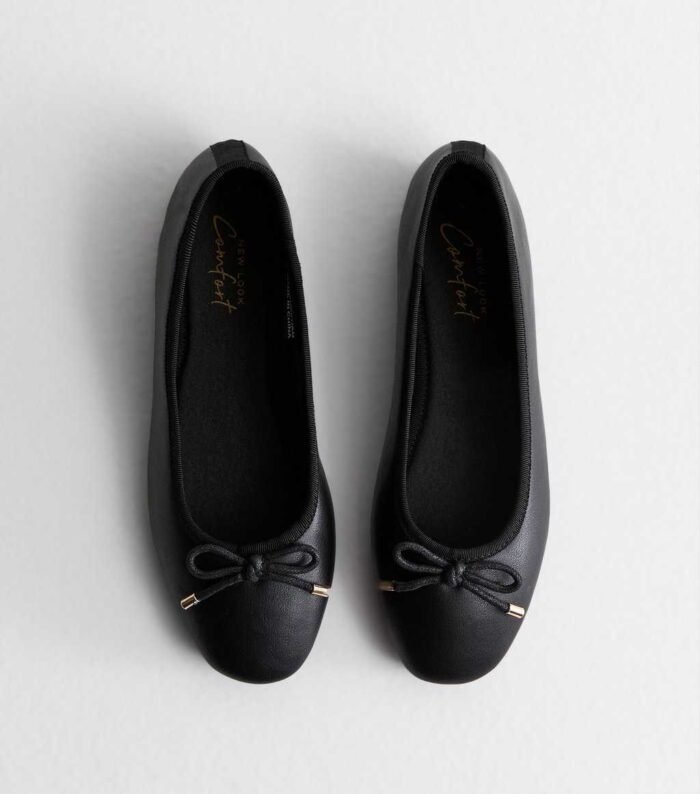 Black Leather-Look Ballerina Pumps - Image 3