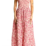 Pink Floral Smocked Maxi Dress