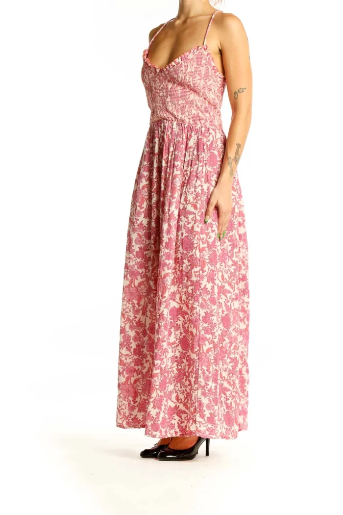 Pink Floral Smocked Maxi Dress - Image 2