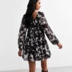 Black Blur Floral Print Chiffon Smock Mini Dress