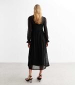 Black Mesh Long Sleeve Midi Smock Dress - Image 2