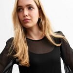 Black Mesh Long Sleeve Midi Smock Dress