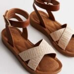 Wide Fit Tan Raffia 2 Part Chunky Sandals