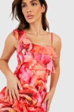 Floral Ruffle Chiffon Asymmetric Maxi Dress - Image 2