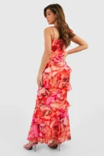 Floral Ruffle Chiffon Asymmetric Maxi Dress - Image 4