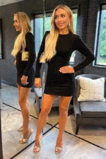 Black Diamante Sparkle Long Sleeve Mini