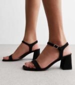 Black Suedette 2 Part Block Heel Sandals - Image 4