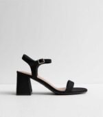Black Suedette 2 Part Block Heel Sandals - Image 5