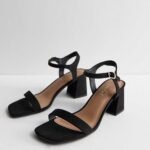 Black Suedette 2 Part Block Heel Sandals