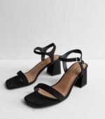 Black Suedette 2 Part Block Heel Sandals