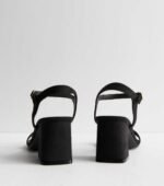 Black Suedette 2 Part Block Heel Sandals - Image 2