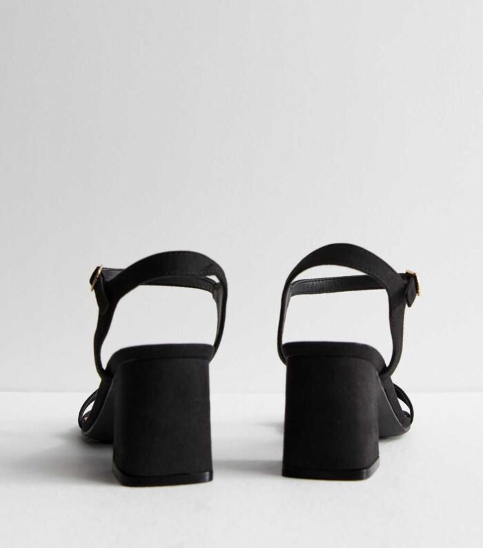 Black Suedette 2 Part Block Heel Sandals - Image 2