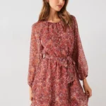 Floral Ruffle Mini Dress - Red
