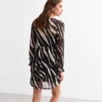 Black Tiger Print Mesh Long Sleeve Mini Smock Dress