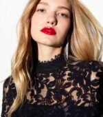 Black Lace High Neck Long Sleeve Mini Dress - Image 2