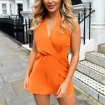 Orange Wrap Top Skort Style Playsuit
